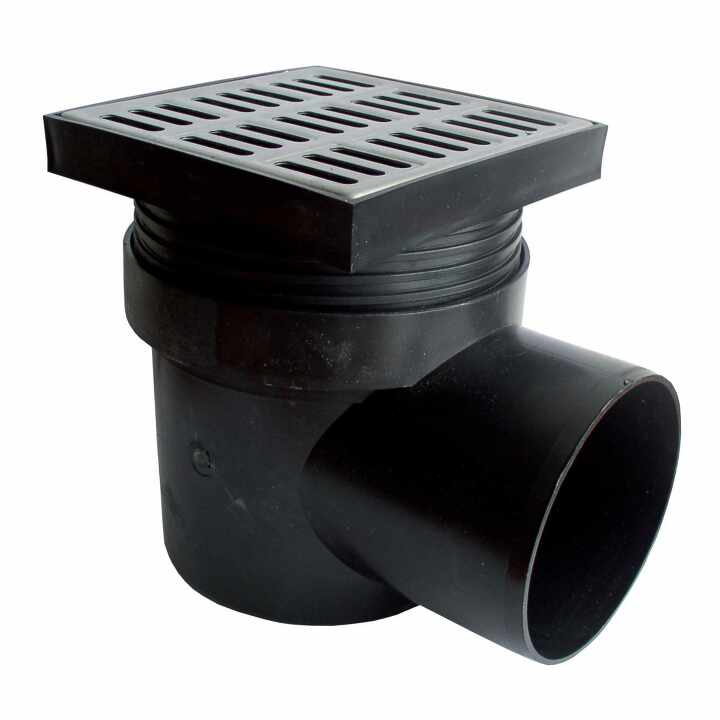 Vpusť podl.bočná DN110 nerez.mriežka 150x150 nastav./suchá klapka