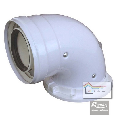 PP/plech koleno,D100/60,90°otočné s prírubou a odbermi