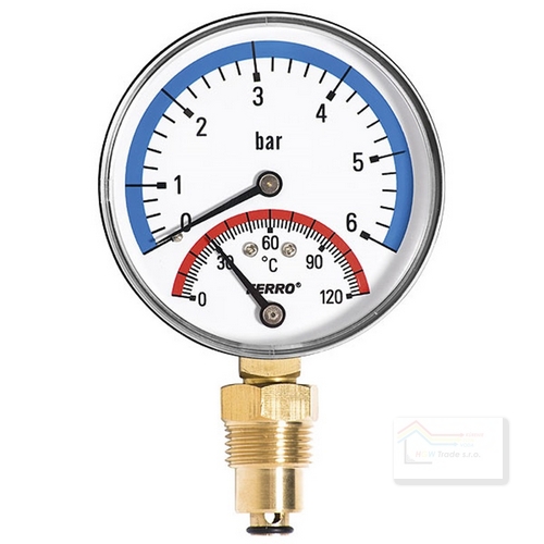 Termomanometer D80 120°-6 Bar,1/2"spodný